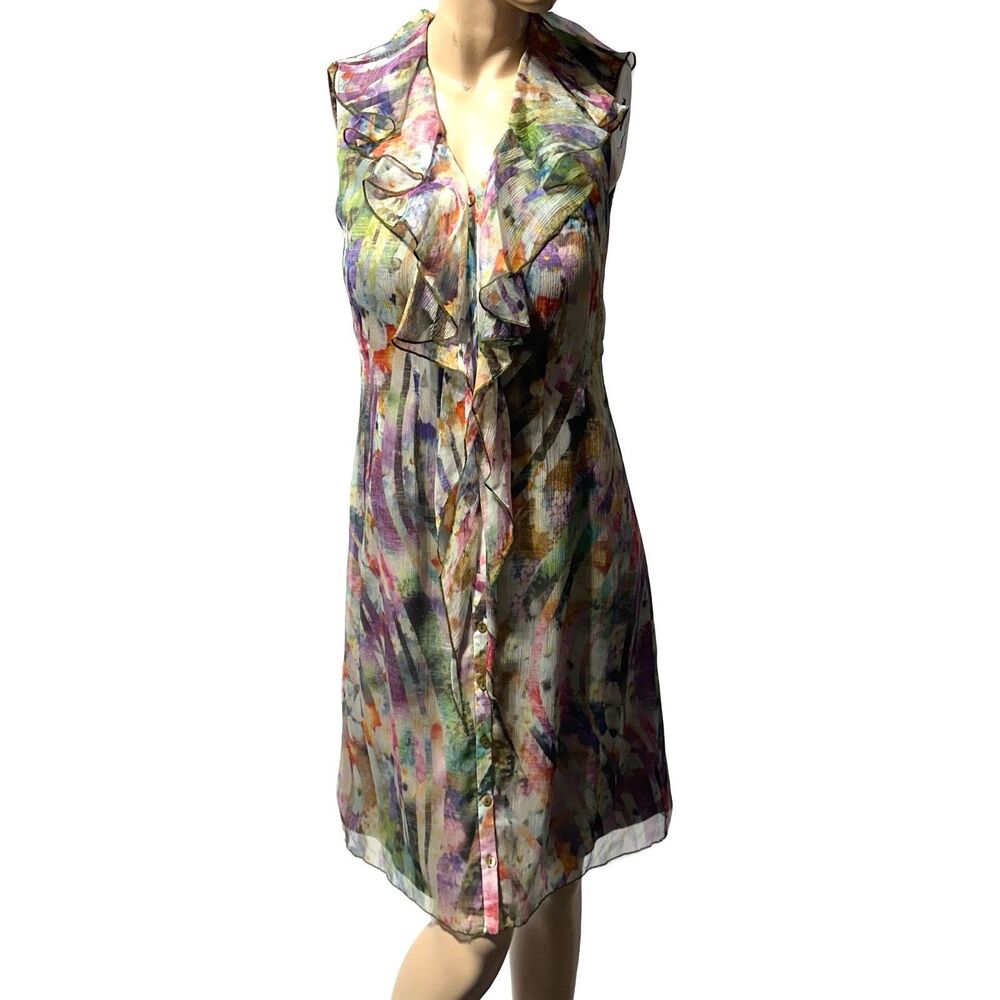 Audrey Talbott Carmel Women's 100% Silk Button Shirt Dress Size 4 Watercolor